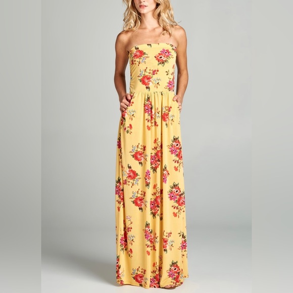paolino Dresses & Skirts - Paolino | Yellow Floral Strapless Maxi Dress